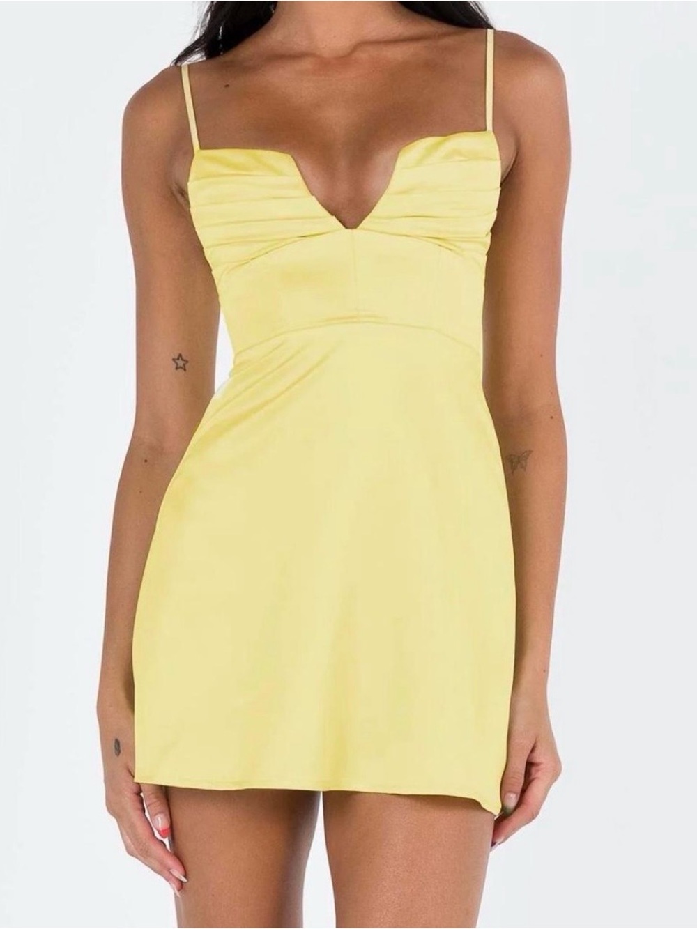 Princess Polly Lemon V-Neck Spaghetti Strap Mini Dress